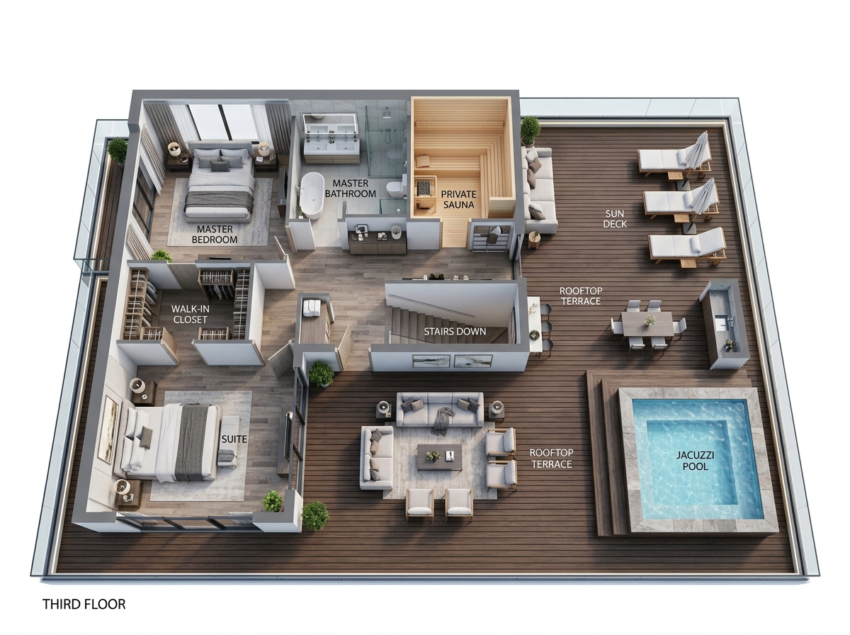 Grundriss Dachterrasse und Sky-Suite