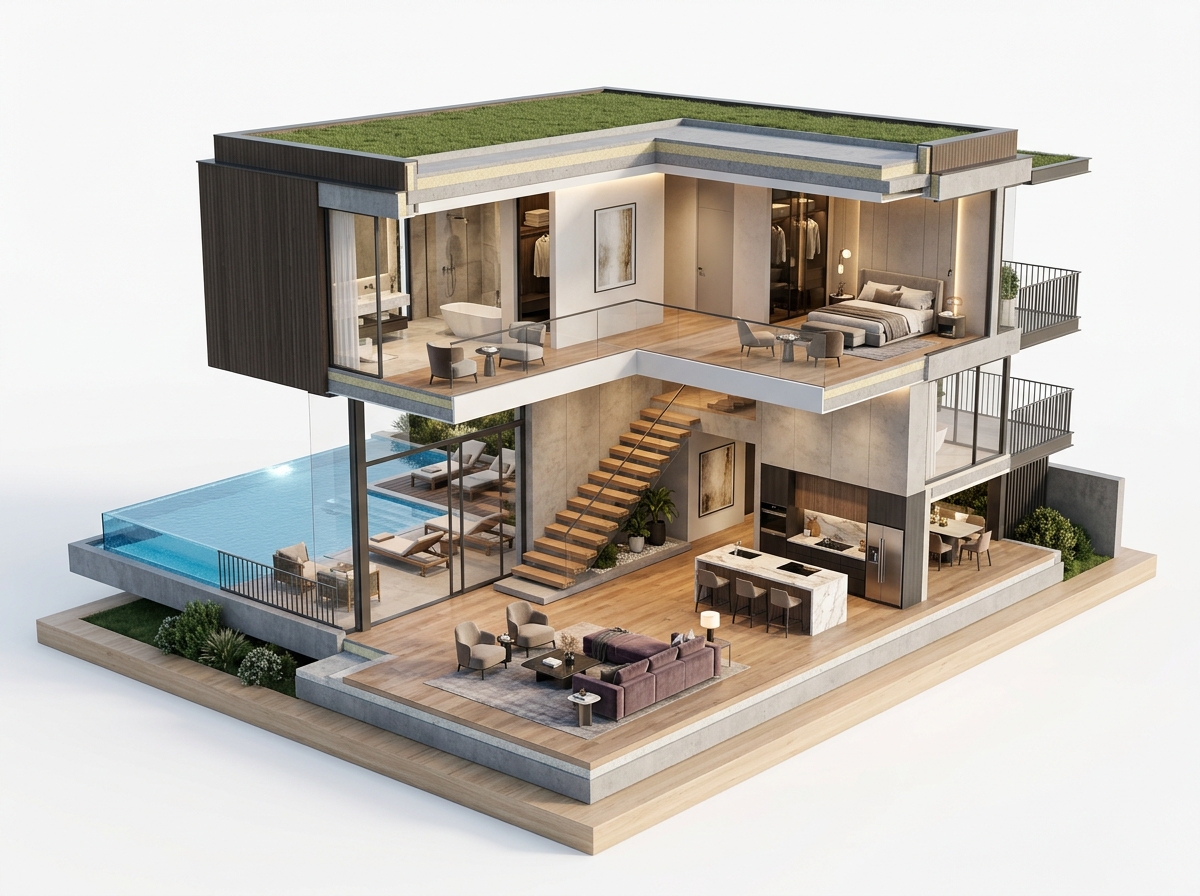 3D-Architektur-Querschnitt
